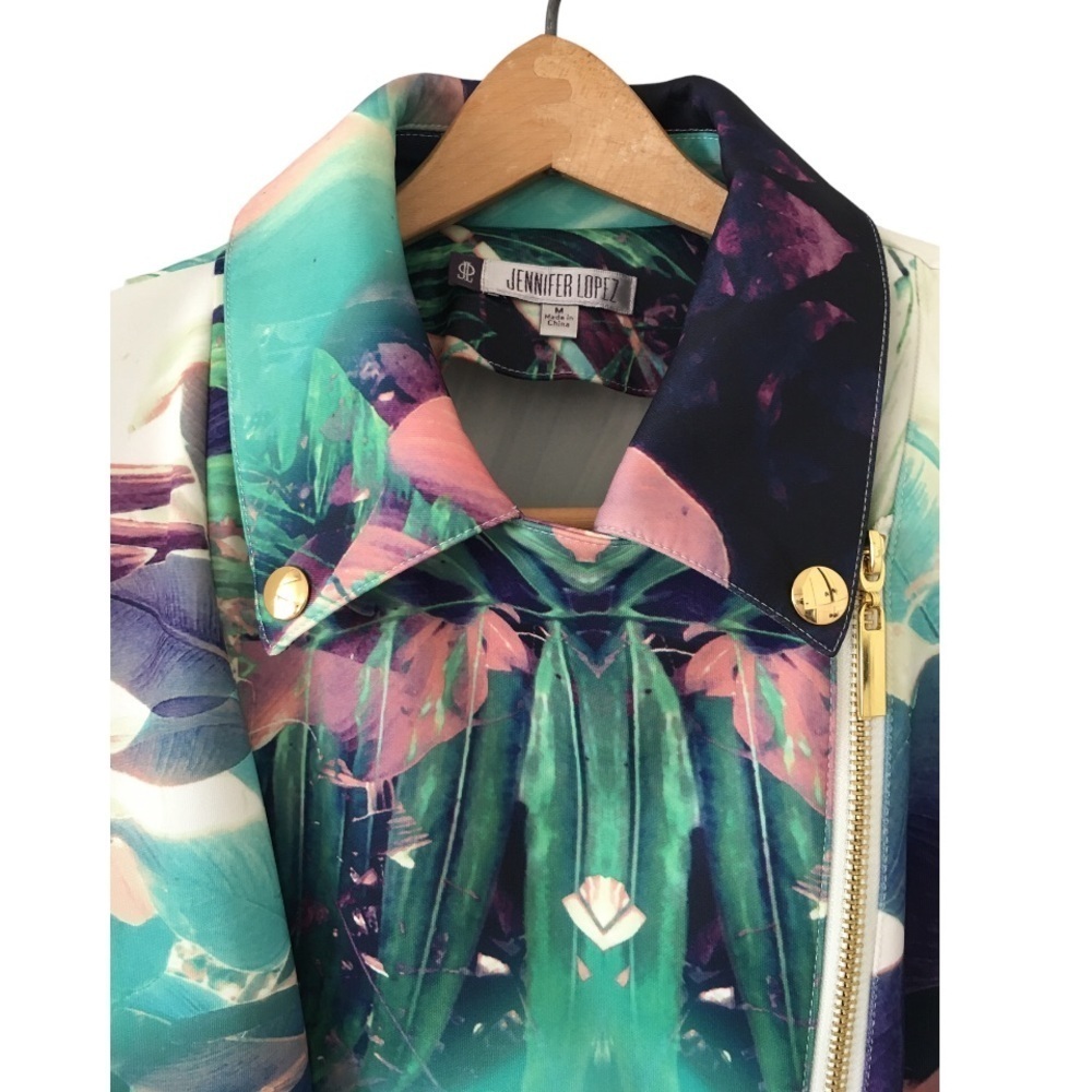 NWT Jennifer Lopez Tropical Print Moto Jacket Size M - Picture 2 of 16